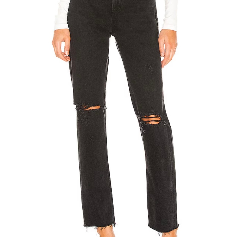 Agolde | Cherie High Rise Straight Jeans | Black Distressed | Size 25